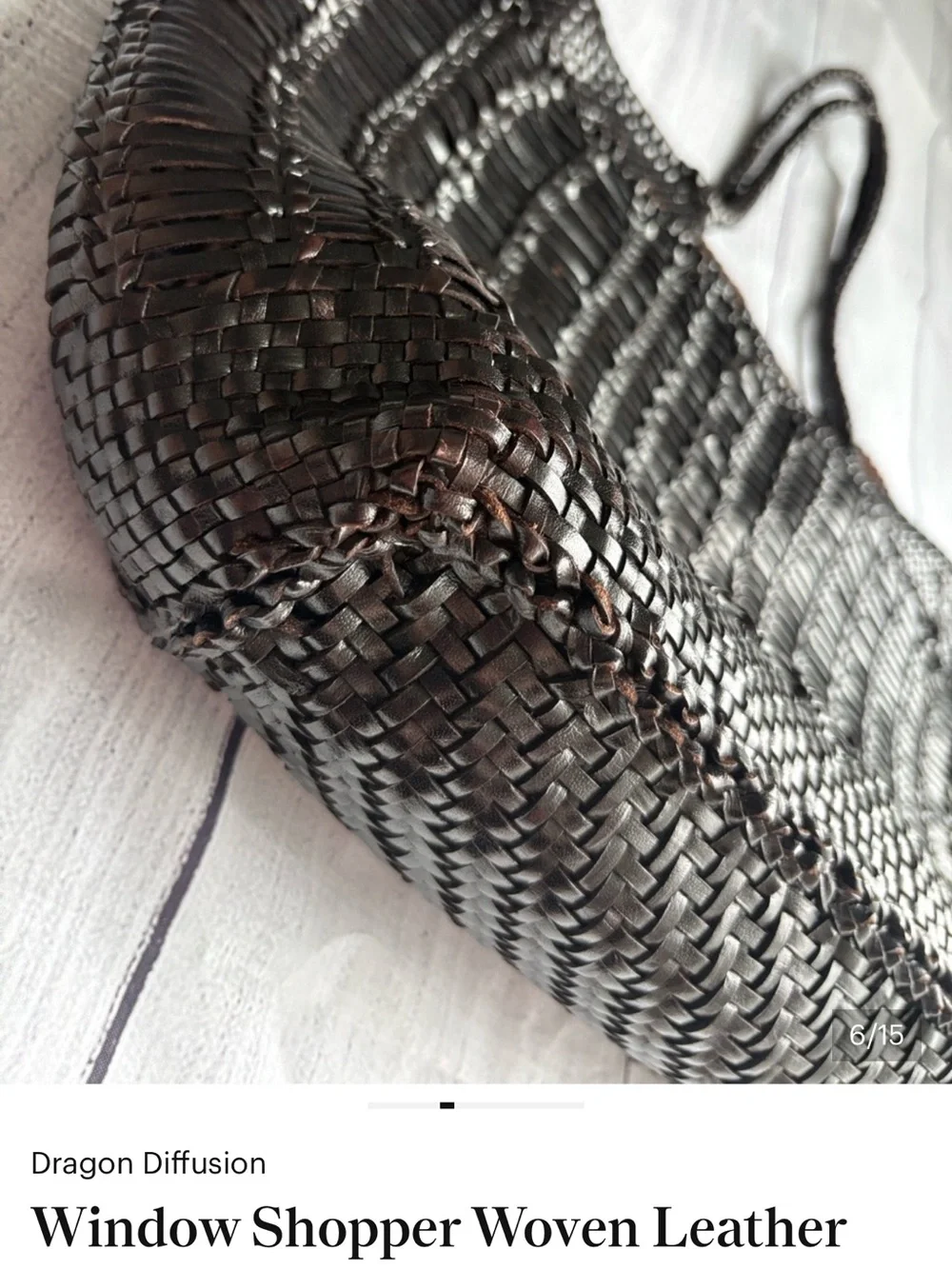Window Shopper Woven Leather Tote Bag in Dark Chocolate Brown Dragon Diffusion